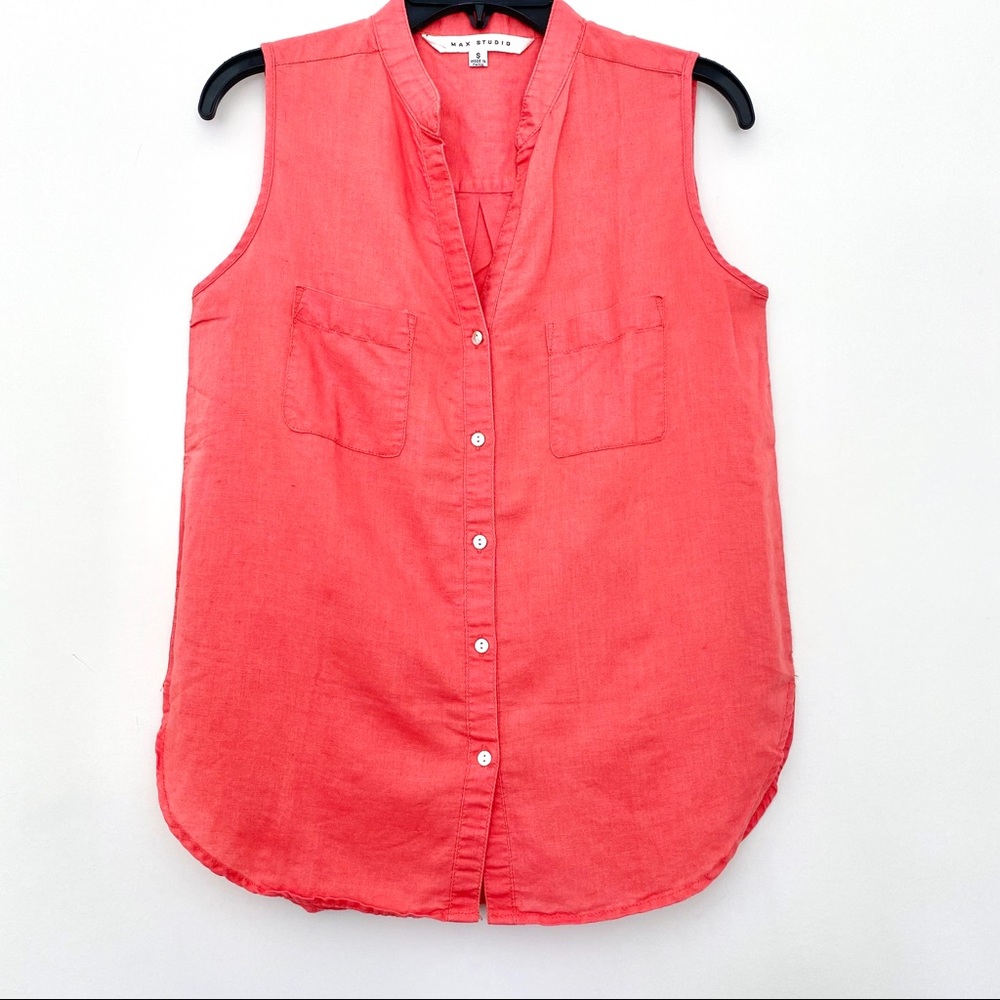 Max Studio Linen Sleeveless Button Up